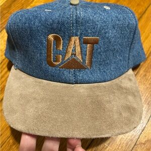Vintage CAT Caterpillar Denim Trucker Hat Cap Adjustable SnapBack Casual
